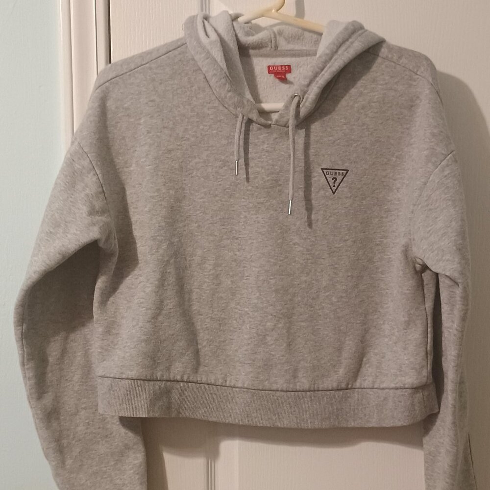 Guess/Cropped Hoodie/Womens L/Light Gray/Jojo Logo Streetwear